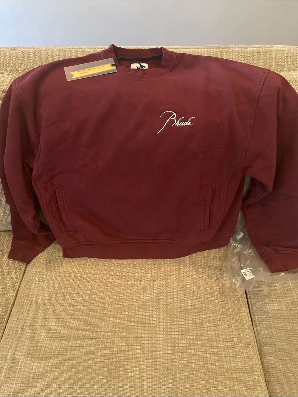 Rhude Men's Maroon Logo Crewneck Sweatshirt